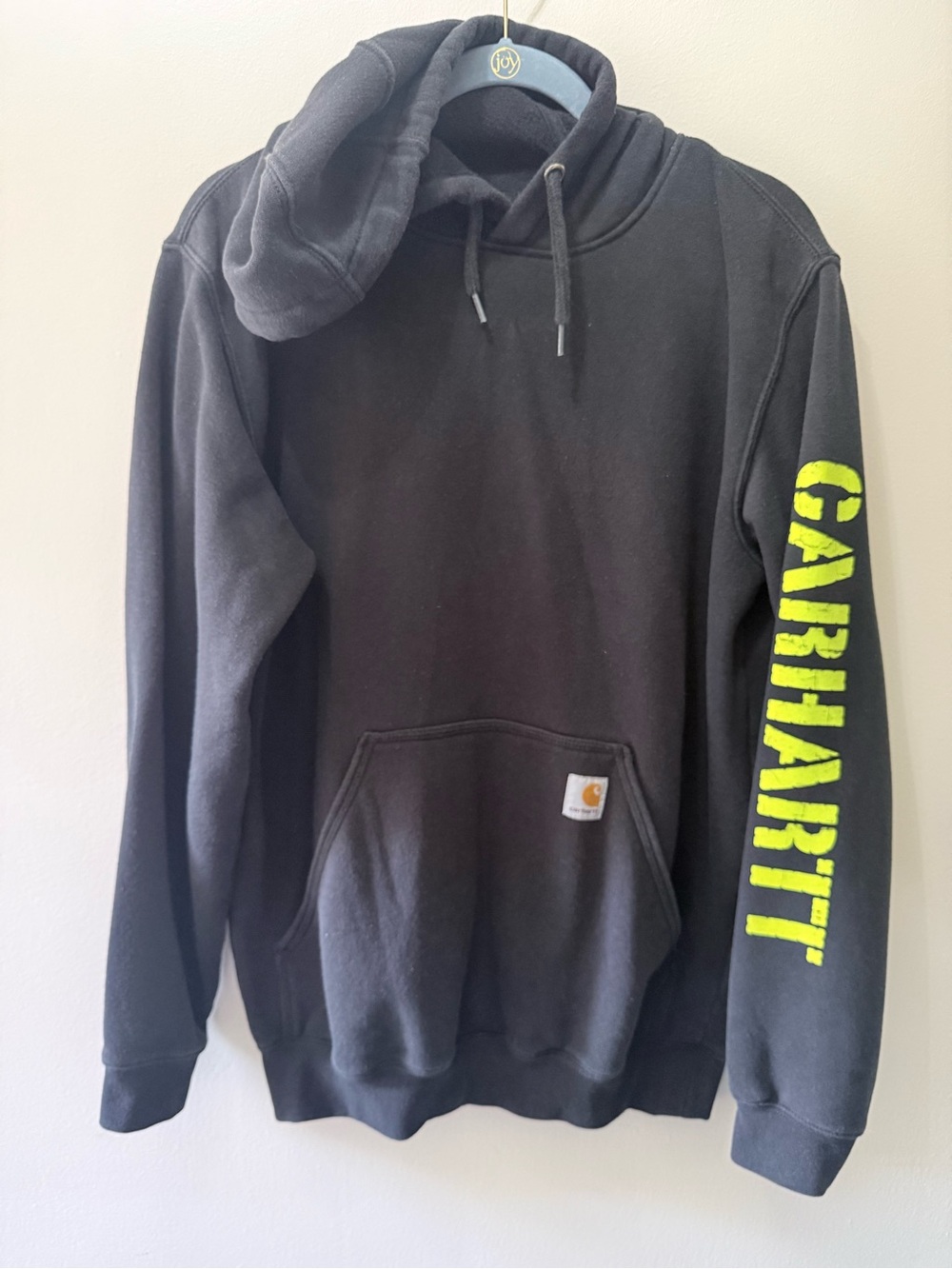 Carhartt Hoodie Black Lime Green Sleeve Spell Out Work Wear Mens S Regular Fit